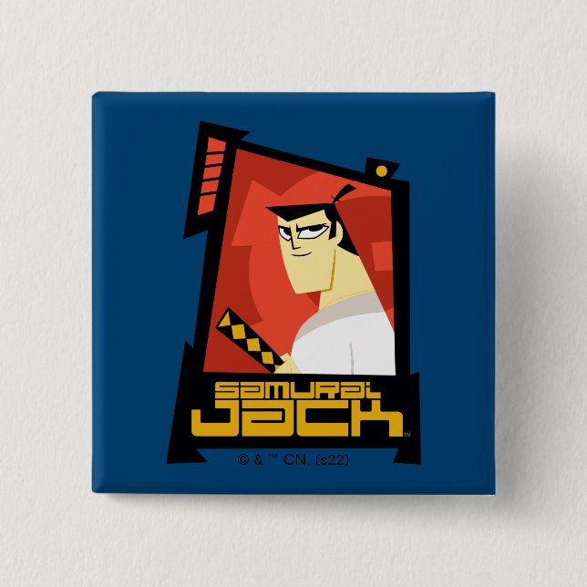 Macaron Carré 5 Cm Samurai Jack Souriant Futuristic Frame Graphic (Devant)