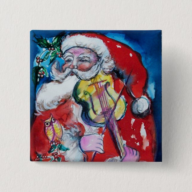 Macaron Carré 5 Cm SANTA CLAUS JOUER VIOLIN, Noël musical (Devant)