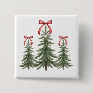 Macaron Carré 5 Cm Sapin de Noël Ruban Rouge Rétro Joyeux Noël Xmas