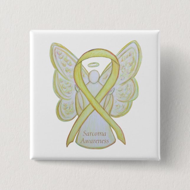Macaron Carré 5 Cm Sarcome Yellow Sensibilisation Ruban Angel Pin (Devant)