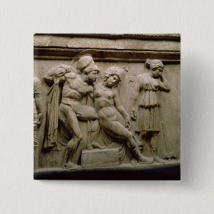 Macaron Carré 5 Cm Sarcophage grec avec une scène montrant la