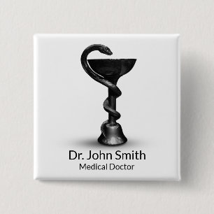 Macaron Carré 5 Cm Saumon noir Médicale Bowl Hygieia blanc Caduceus