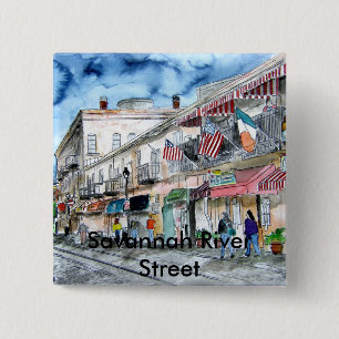 Macaron Carré 5 Cm savannah_river_street_painting, la rivière