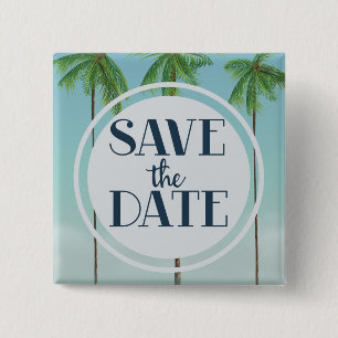 Macaron Carré 5 Cm Save The Date Vintage Tropical Palms