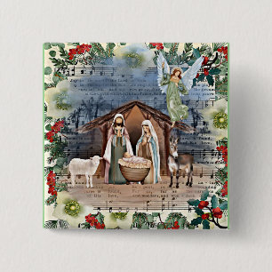 Macaron Carré 5 Cm Scène de la Nativité, Joy to the World,
