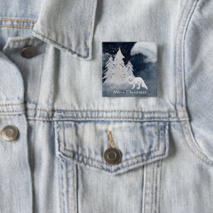 Macaron Carré 5 Cm Scène hivernale sombre classique avec renard Noël