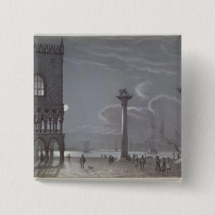 Macaron Carré 5 Cm Scène nocturne de Palazzo Ducale et les deux Colu