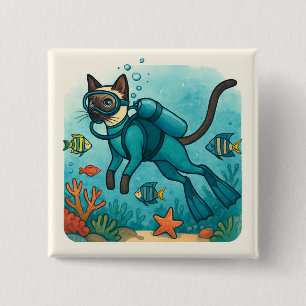 Macaron Carré 5 Cm Scuba Cat plonge sous l'eau Bouton