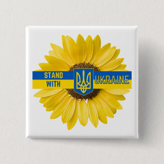 Macaron Carré 5 Cm Se tenir avec Ukraine Sunflower et Trident Button