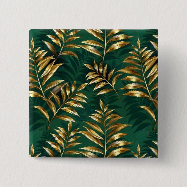 Macaron Carré 5 Cm Seamless pattern with golden ferns (Devant)