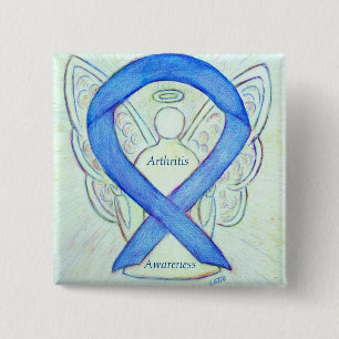 Macaron Carré 5 Cm Sensibilisation à l'arthrite Bleu Ruban Angle Pers
