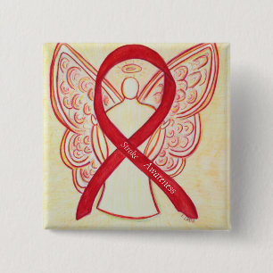 Macaron Carré 5 Cm Sensibilisation à l'AVC Rouge ruban Angel personna