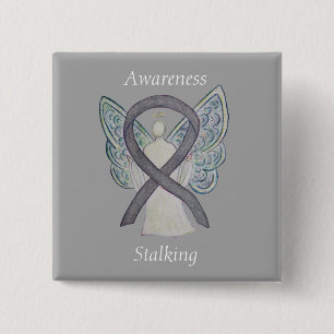 Macaron Carré 5 Cm Sensibilisation à l'étalage Argent Angel Ribbon Pi