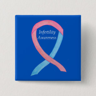 Macaron Carré 5 Cm Sensibilisation à l'infertilité Pin rose et bleu r