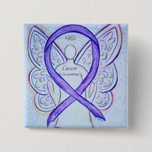 Macaron Carré 5 Cm Sensibilisation au cancer Violet Ruban Angel Éping