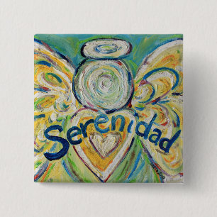 Macaron Carré 5 Cm Serenidad Angel Art Button Pin Pendentif (Carré)