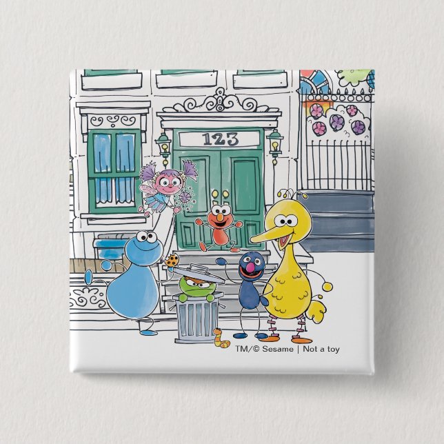 Macaron Carré 5 Cm Sesame Pals Doodley Graphisme (Devant)