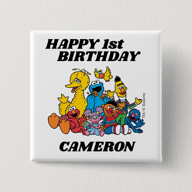 Macaron Carré 5 Cm Sesame Street Pals 1er anniversaire (Devant)