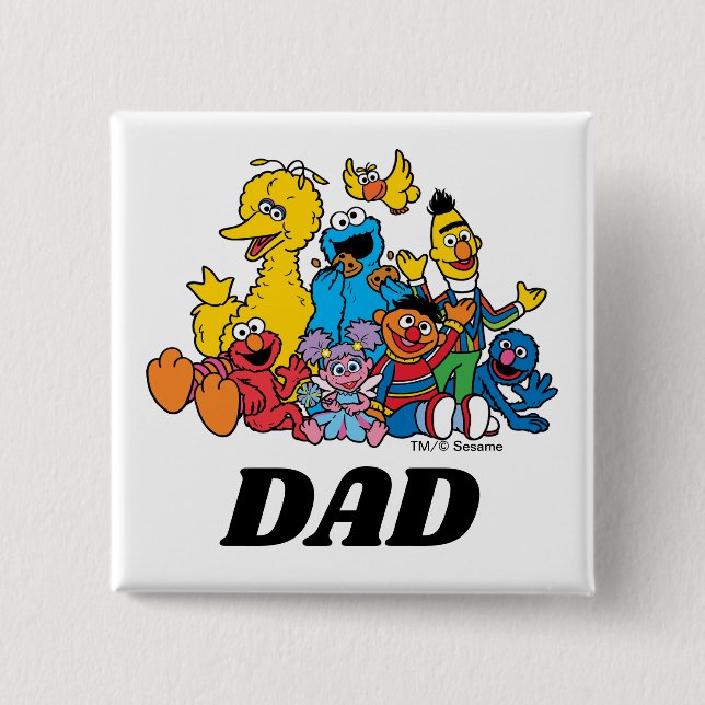 Macaron Carré 5 Cm Sesame Street Pals 1er anniversaire Papa (Devant)