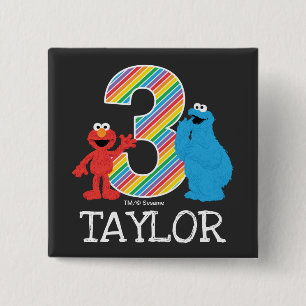 Macaron Carré 5 Cm Sesame Street Pals Chalkboard Arc-en-ciel 3e anniv