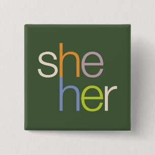 Macaron Carré 5 Cm she her Pronoun Button Pin