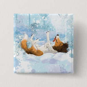 Macaron Carré 5 Cm Sheldon le Sheltie Joue dans la Neige