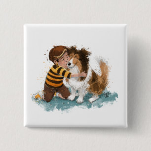 Macaron Carré 5 Cm Sheltie et garçon câlinent