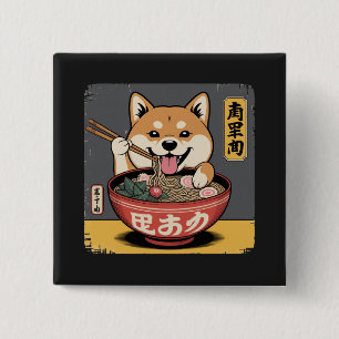 Macaron Carré 5 Cm Shiba Inu Chien Mangeant Ramen