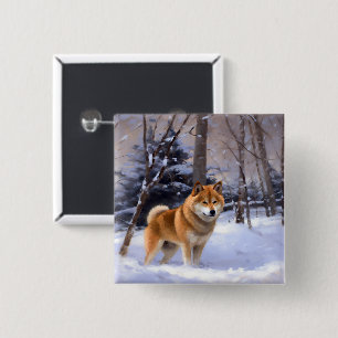 Macaron Carré 5 Cm Shiba Inu Qu'il neige Noël