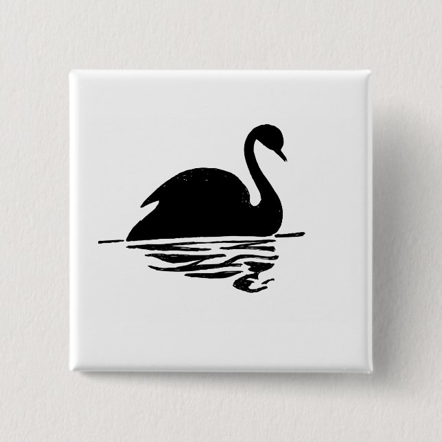 Macaron Carré 5 Cm Silhouette de cygne noir (Devant)