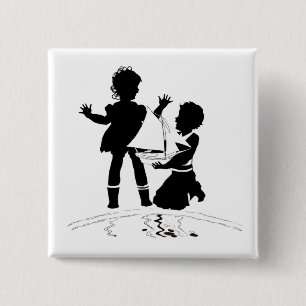 Macaron Carré 5 Cm silhouette de fille et garçon et bateau modèle