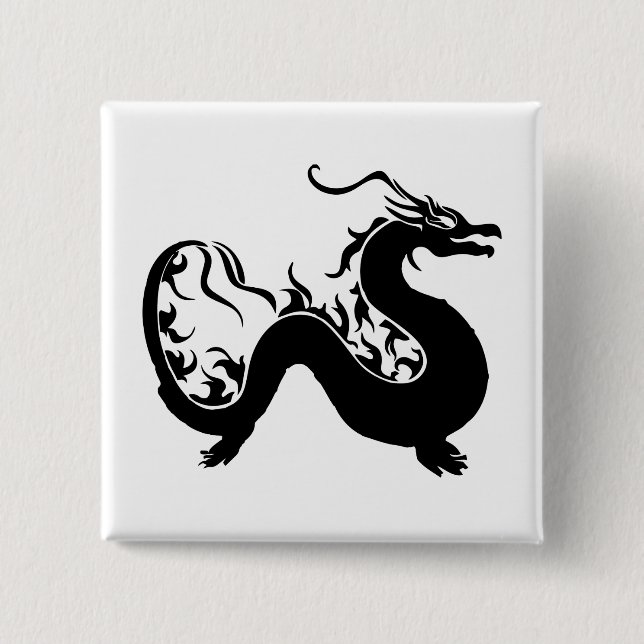 Macaron Carré 5 Cm Silhouette dragon asiatique (Devant)