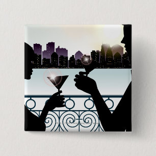 Macaron Carré 5 Cm Silhouette d'un couple grillant des verres de