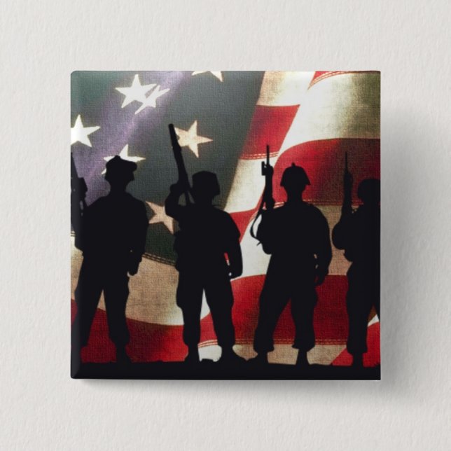 Macaron Carré 5 Cm Silhouette militaire patriotique de soldat (Devant)