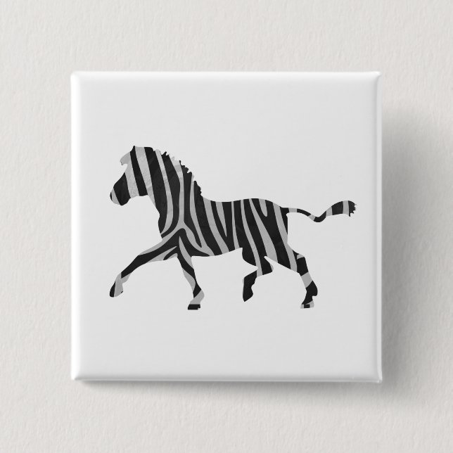 Macaron Carré 5 Cm Silhouette noir et gris clair Zebra (Devant)