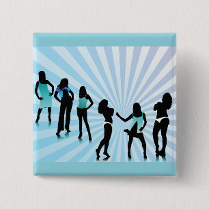 Macaron Carré 5 Cm Silhouettes de femmes élégantes Mode Bleu sarcelle