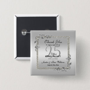 Macaron Carré 5 Cm Silver Gem & Glitter 25th Wedding Anniversary