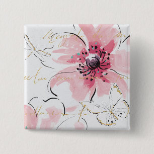 Macaron Carré 5 Cm Simplement aquarelle du rose   florale