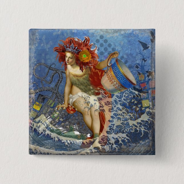 Macaron Carré 5 Cm Sirène gothique bleu Aquarius Art (Devant)