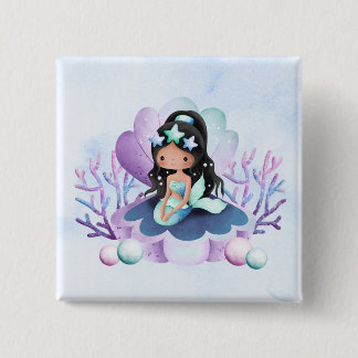 Macaron Carré 5 Cm Sirène Magique | Anniversaire Aquarelle