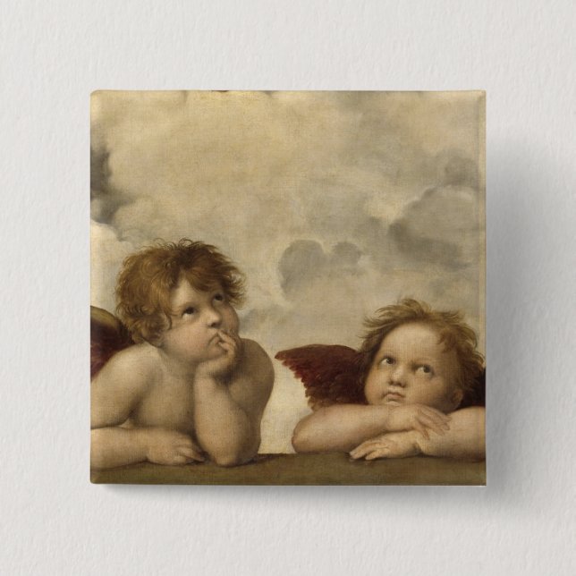 Macaron Carré 5 Cm Sistine Madonna Angels par Raphael (Devant)