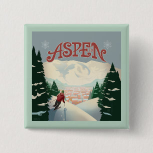 Macaron Carré 5 Cm Skier d'Aspen   Colorado