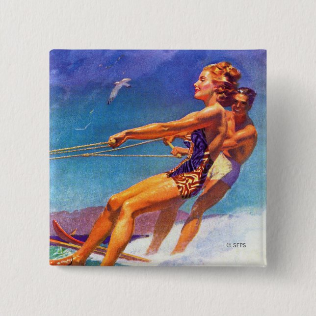 Macaron Carré 5 Cm Skier nautique par McClelland Barclay (Devant)