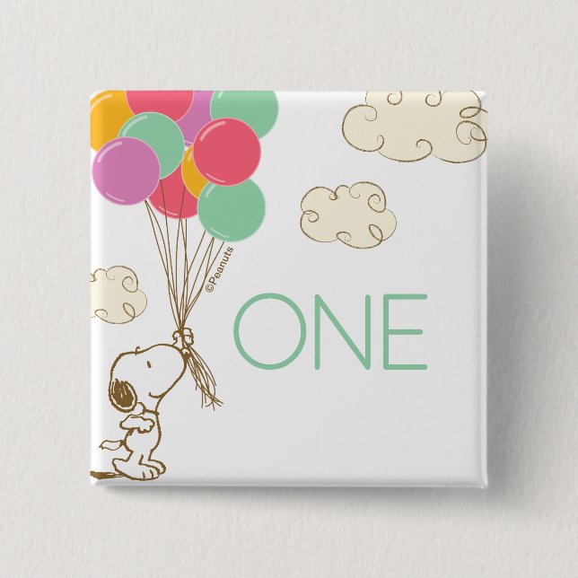 Macaron Carré 5 Cm Snoopy et ballons 1er anniversaire (Devant)