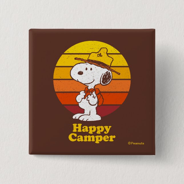 Macaron Carré 5 Cm Snoopy | Scout Beagle - Happy Camper (Devant)