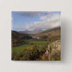 Macaron Carré 5 Cm Snowdon depuis Capel Curig, Gwynedd, Pays de Galle