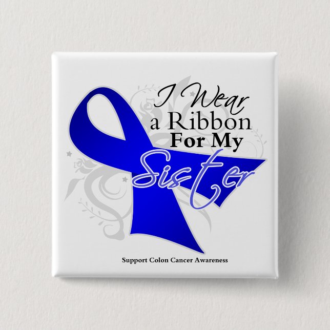 Macaron Carré 5 Cm Soeur Bleu Ruban - Colon Cancer (Devant)