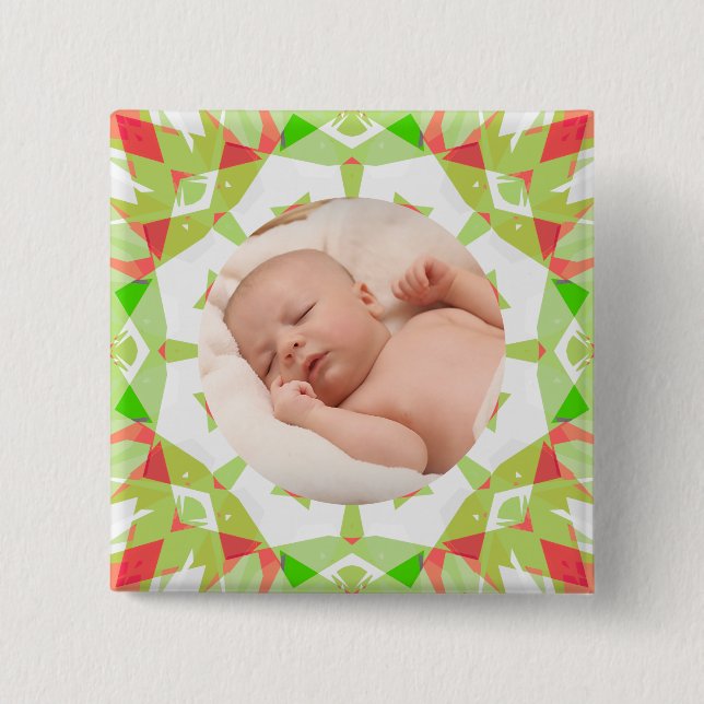 Macaron Carré 5 Cm Soft Pretty Green Custom Joyeux Noël Photo (Devant)