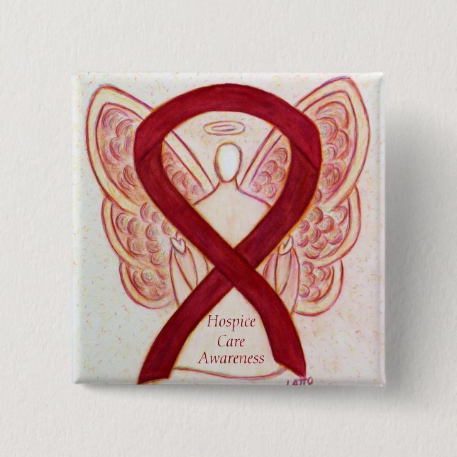 Macaron Carré 5 Cm Soins d'accueil Ange Sensibilisation Pins à ruban (Devant)