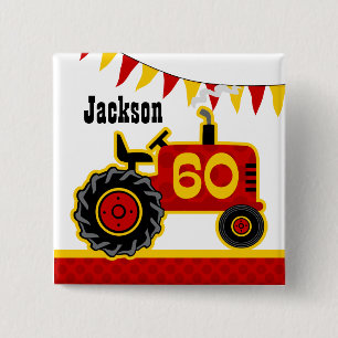 Macaron Carré 5 Cm Soixantième anniversaire de tracteur rouge